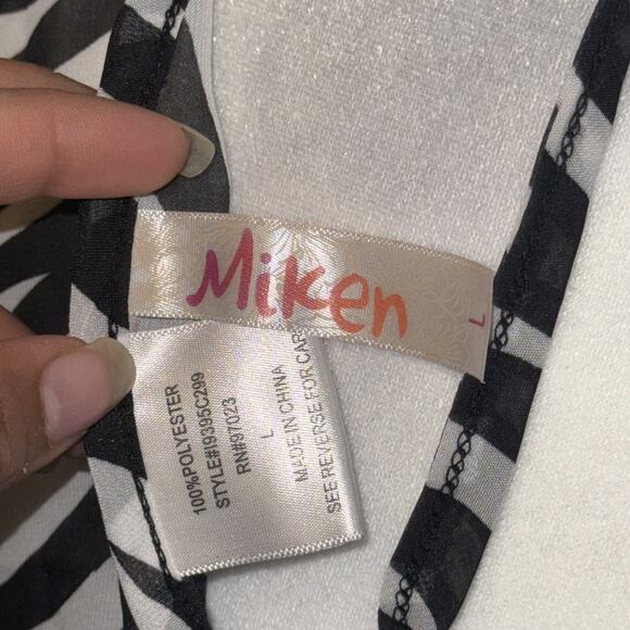 Miken Cover Up Dress Women's Large White Black Zebra Print Beaded Empire Waist - Picture 5 of 9